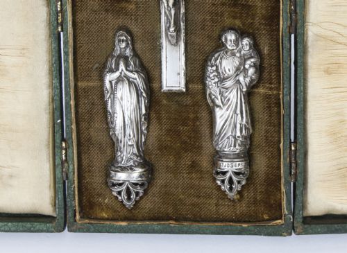 fig 4. Antique French Silver Communion Set Corpus Christi Mary & Joseph 19th C