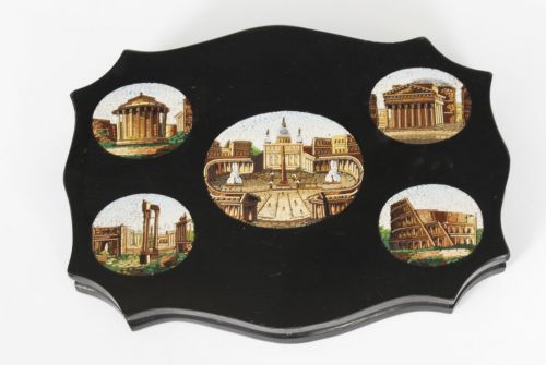 fig 2. Antique Roman Grand Tour Micromosaic Marble Desk Weight 19th Century