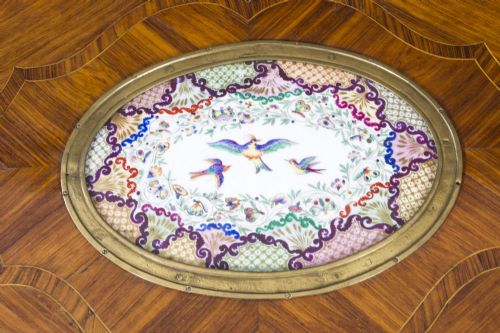 ANTIQUE FRENCH WRITING SIDE TABLE PORCELAIN PLAQUES C1780 - ADDITIONAL PHOTO 3