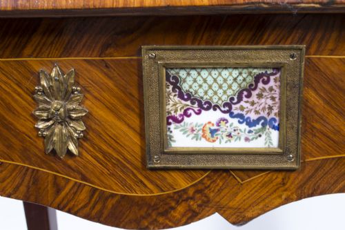 ANTIQUE FRENCH WRITING SIDE TABLE PORCELAIN PLAQUES C1780 - ADDITIONAL PHOTO 7