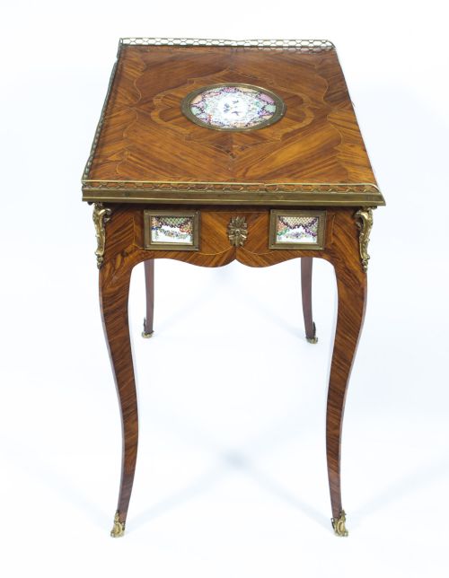 ANTIQUE FRENCH WRITING SIDE TABLE PORCELAIN PLAQUES C1780 - ADDITIONAL PHOTO 12