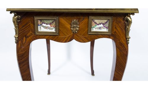 ANTIQUE FRENCH WRITING SIDE TABLE PORCELAIN PLAQUES C1780 - ADDITIONAL PHOTO 13