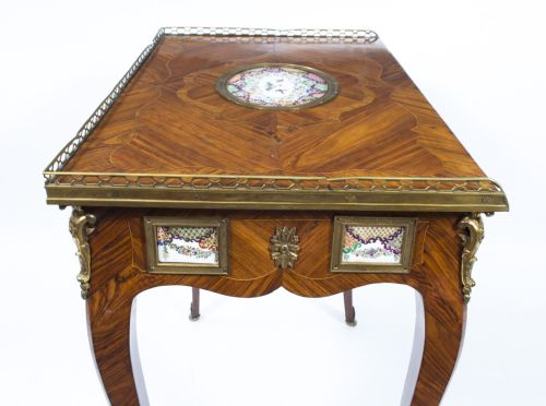 ANTIQUE FRENCH WRITING SIDE TABLE PORCELAIN PLAQUES C1780 - ADDITIONAL PHOTO 14