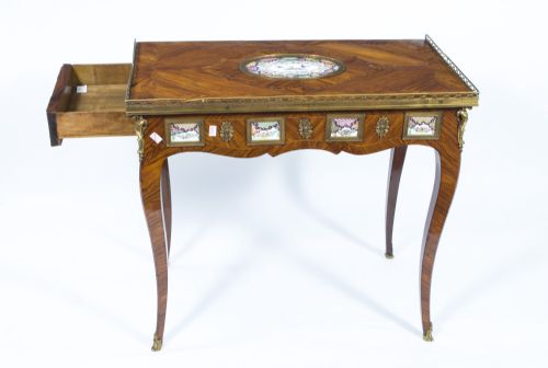 ANTIQUE FRENCH WRITING SIDE TABLE PORCELAIN PLAQUES C1780 - ADDITIONAL PHOTO 16