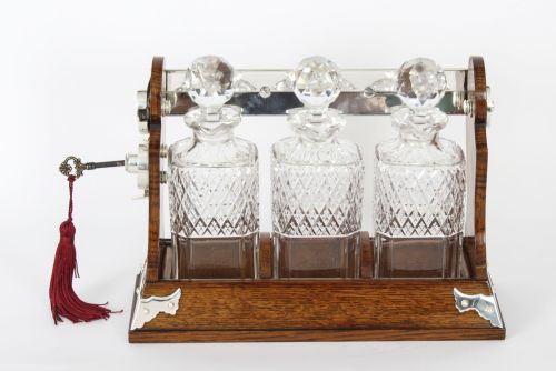 fig 1. Antique Betjemann’s Oak Three Cut Crystal Decanter Tantalus C1870 19th C