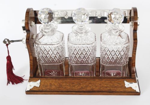 fig 5. Antique Betjemann’s Oak Three Cut Crystal Decanter Tantalus C1870 19th C