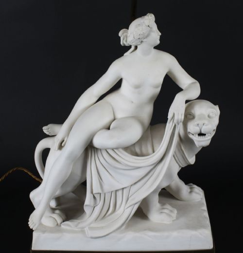 fig 2. Antique Pair of Minton Parian Porcelain Figure Sculpture Groups Lamps, 19th C