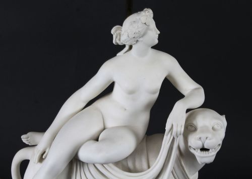 fig 4. Antique Pair of Minton Parian Porcelain Figure Sculpture Groups Lamps, 19th C