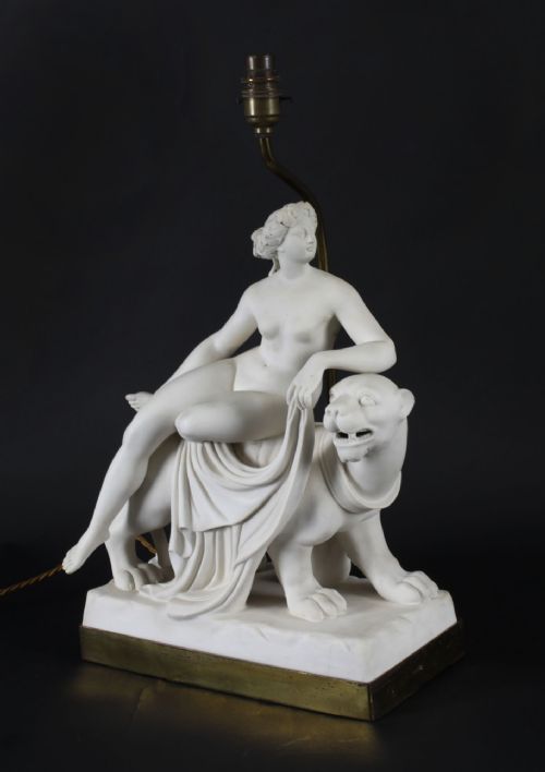 fig 5. Antique Pair of Minton Parian Porcelain Figure Sculpture Groups Lamps, 19th C