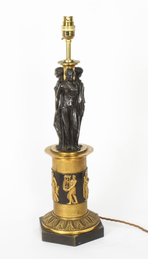 Antique Three Graces After Canova Bronze Scupture Table Lamp 19th C