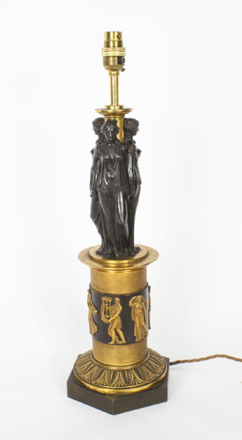 fig 1. Antique Three Graces after Canova Bronze Scupture Table Lamp 19th C