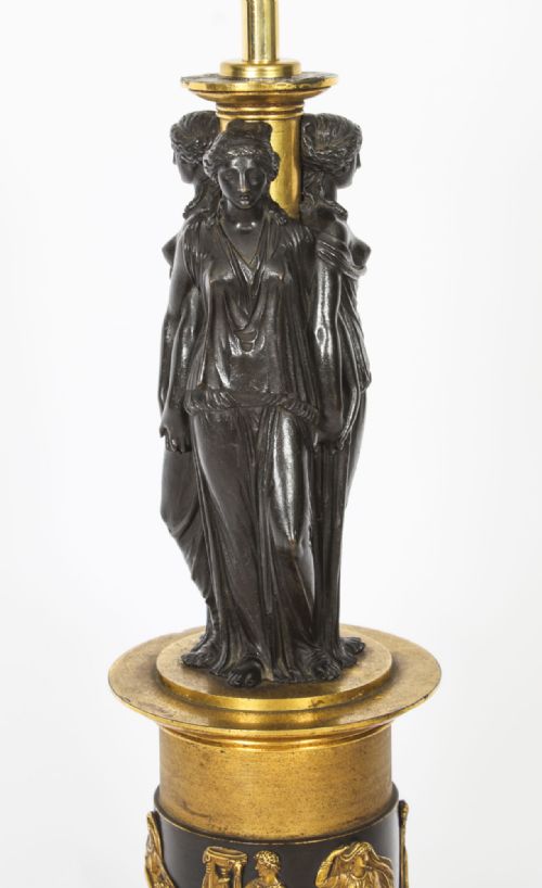fig 3. Antique Three Graces after Canova Bronze Scupture Table Lamp 19th C