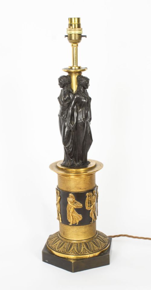 fig 4. Antique Three Graces after Canova Bronze Scupture Table Lamp 19th C