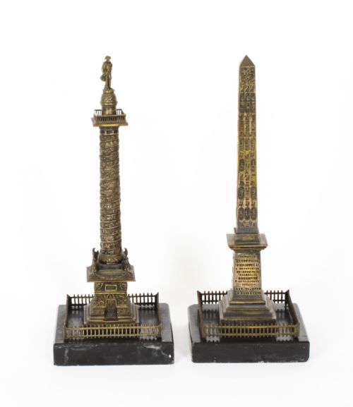 Antique Grand Tour Bronze Models of Colonne Vendôme and the Luxor Obelisk 19th C