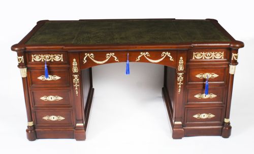 fig 1. Antique French Empire Revival Ormolu Mounted Partners Desk 19th C