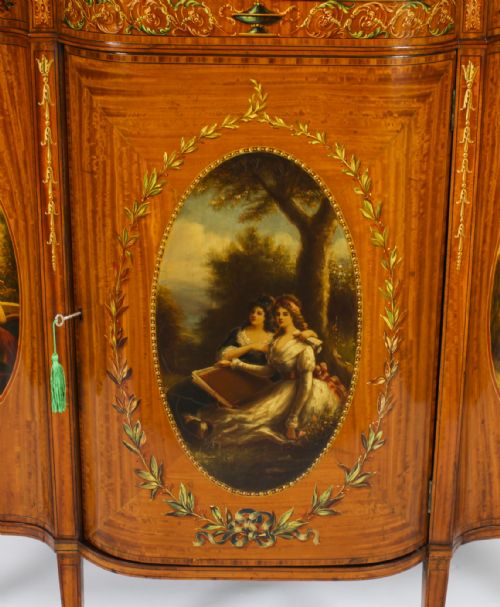 ANTIQUE VICTORIAN FLORAL PAINTED SATIN WOOD CABINET SIDEBOARD 19TH C - ADDITIONAL PHOTO 2