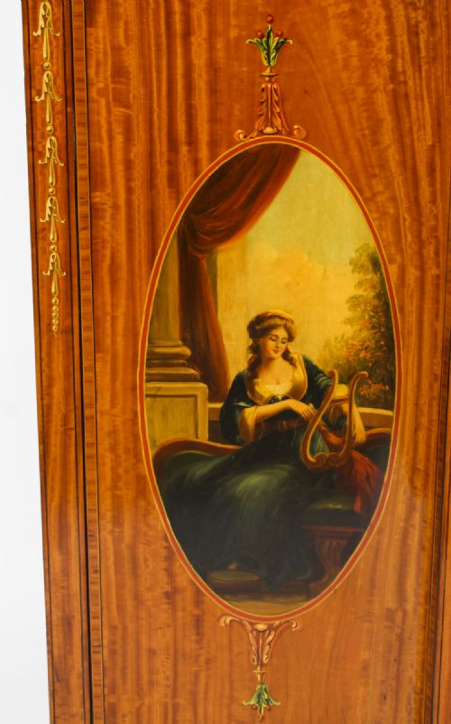 ANTIQUE VICTORIAN FLORAL PAINTED SATIN WOOD CABINET SIDEBOARD 19TH C - ADDITIONAL PHOTO 3