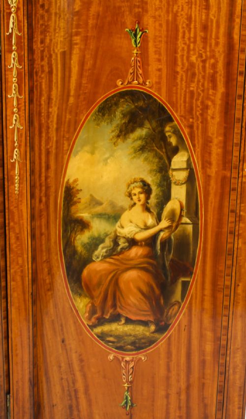 ANTIQUE VICTORIAN FLORAL PAINTED SATIN WOOD CABINET SIDEBOARD 19TH C - ADDITIONAL PHOTO 4