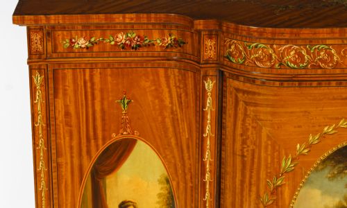 ANTIQUE VICTORIAN FLORAL PAINTED SATIN WOOD CABINET SIDEBOARD 19TH C - ADDITIONAL PHOTO 5