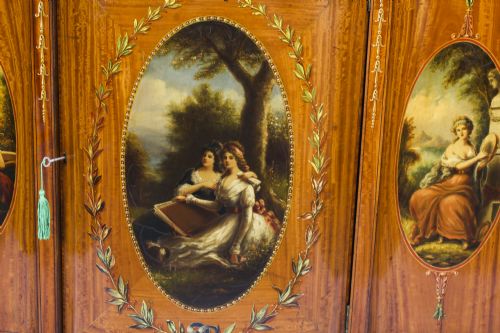 ANTIQUE VICTORIAN FLORAL PAINTED SATIN WOOD CABINET SIDEBOARD 19TH C - ADDITIONAL PHOTO 6