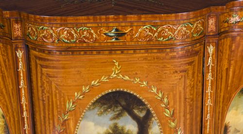 ANTIQUE VICTORIAN FLORAL PAINTED SATIN WOOD CABINET SIDEBOARD 19TH C - ADDITIONAL PHOTO 7