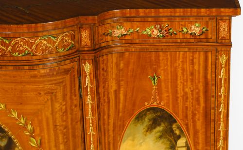 ANTIQUE VICTORIAN FLORAL PAINTED SATIN WOOD CABINET SIDEBOARD 19TH C - ADDITIONAL PHOTO 9