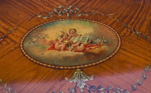 ANTIQUE VICTORIAN FLORAL PAINTED SATIN WOOD CABINET SIDEBOARD 19TH C - ADDITIONAL PHOTO 10