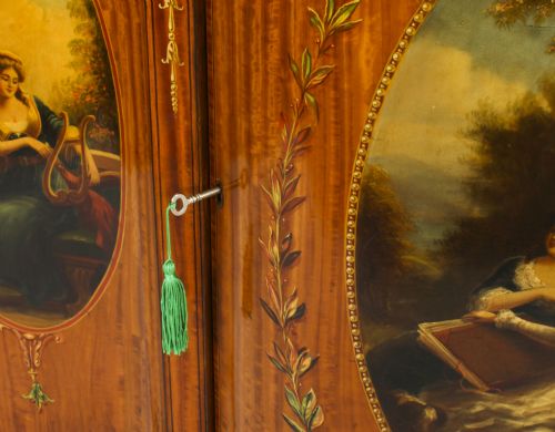 ANTIQUE VICTORIAN FLORAL PAINTED SATIN WOOD CABINET SIDEBOARD 19TH C - ADDITIONAL PHOTO 13