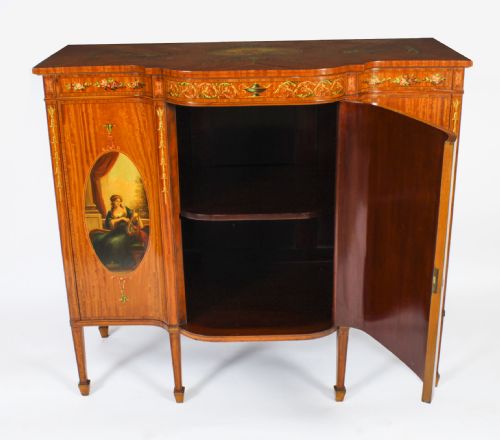 ANTIQUE VICTORIAN FLORAL PAINTED SATIN WOOD CABINET SIDEBOARD 19TH C - ADDITIONAL PHOTO 14