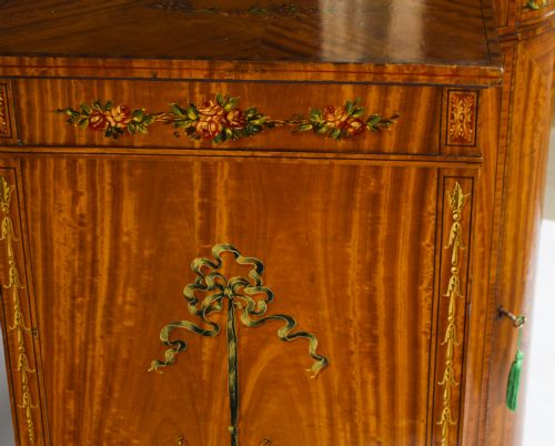 ANTIQUE VICTORIAN FLORAL PAINTED SATIN WOOD CABINET SIDEBOARD 19TH C - ADDITIONAL PHOTO 17