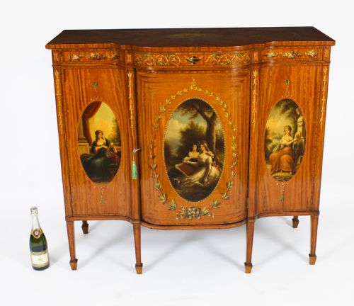 ANTIQUE VICTORIAN FLORAL PAINTED SATIN WOOD CABINET SIDEBOARD 19TH C - ADDITIONAL PHOTO 18
