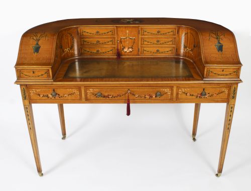 ANTIQUE EDWARDIAN SATIN WOOD FLORAL PAINTED CARLTON HOUSE WRITING DESK C 1900 - ADDITIONAL PHOTO 1