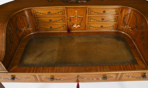 ANTIQUE EDWARDIAN SATIN WOOD FLORAL PAINTED CARLTON HOUSE WRITING DESK C 1900 - ADDITIONAL PHOTO 2