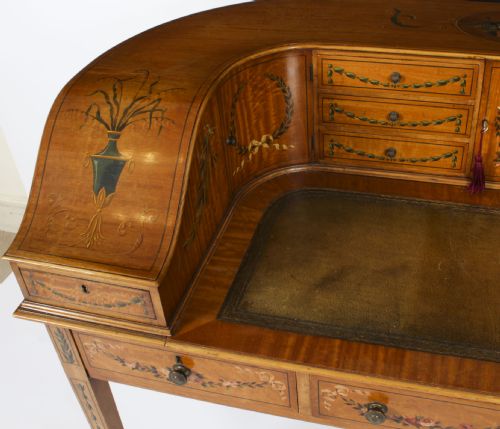 ANTIQUE EDWARDIAN SATIN WOOD FLORAL PAINTED CARLTON HOUSE WRITING DESK C 1900 - ADDITIONAL PHOTO 3