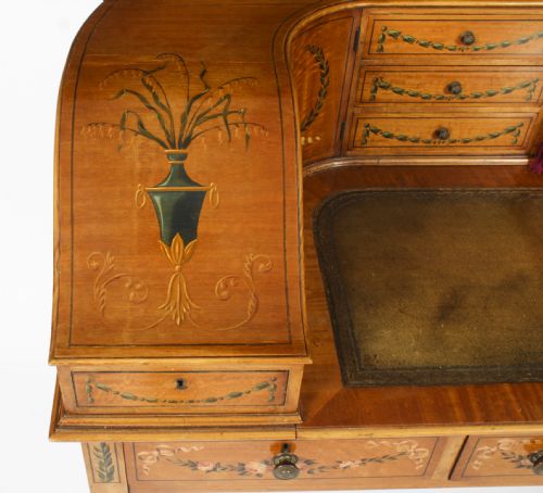 ANTIQUE EDWARDIAN SATIN WOOD FLORAL PAINTED CARLTON HOUSE WRITING DESK C 1900 - ADDITIONAL PHOTO 4