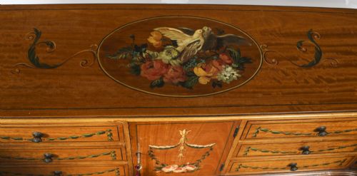 ANTIQUE EDWARDIAN SATIN WOOD FLORAL PAINTED CARLTON HOUSE WRITING DESK C 1900 - ADDITIONAL PHOTO 5