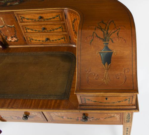 ANTIQUE EDWARDIAN SATIN WOOD FLORAL PAINTED CARLTON HOUSE WRITING DESK C 1900 - ADDITIONAL PHOTO 6