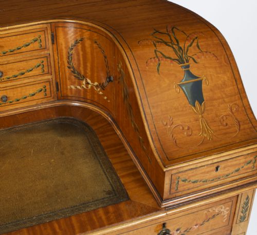 ANTIQUE EDWARDIAN SATIN WOOD FLORAL PAINTED CARLTON HOUSE WRITING DESK C 1900 - ADDITIONAL PHOTO 7