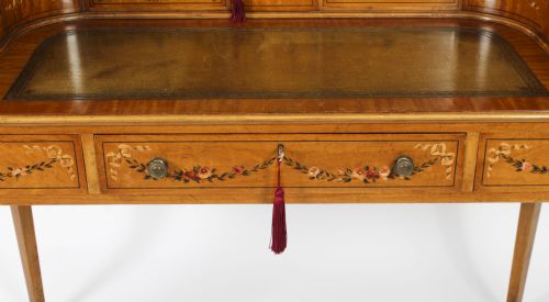 ANTIQUE EDWARDIAN SATIN WOOD FLORAL PAINTED CARLTON HOUSE WRITING DESK C 1900 - ADDITIONAL PHOTO 8