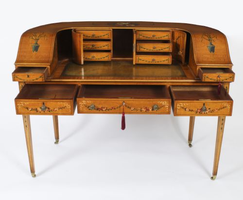 ANTIQUE EDWARDIAN SATIN WOOD FLORAL PAINTED CARLTON HOUSE WRITING DESK C 1900 - ADDITIONAL PHOTO 10