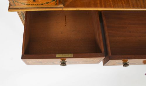 ANTIQUE EDWARDIAN SATIN WOOD FLORAL PAINTED CARLTON HOUSE WRITING DESK C 1900 - ADDITIONAL PHOTO 12