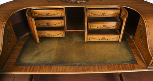 ANTIQUE EDWARDIAN SATIN WOOD FLORAL PAINTED CARLTON HOUSE WRITING DESK C 1900 - ADDITIONAL PHOTO 13
