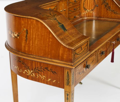 ANTIQUE EDWARDIAN SATIN WOOD FLORAL PAINTED CARLTON HOUSE WRITING DESK C 1900 - ADDITIONAL PHOTO 14