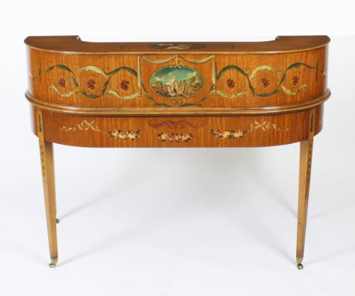 ANTIQUE EDWARDIAN SATIN WOOD FLORAL PAINTED CARLTON HOUSE WRITING DESK C 1900 - ADDITIONAL PHOTO 15