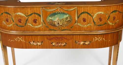 ANTIQUE EDWARDIAN SATIN WOOD FLORAL PAINTED CARLTON HOUSE WRITING DESK C 1900 - ADDITIONAL PHOTO 16