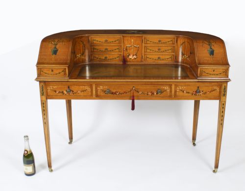 ANTIQUE EDWARDIAN SATIN WOOD FLORAL PAINTED CARLTON HOUSE WRITING DESK C 1900 - ADDITIONAL PHOTO 18