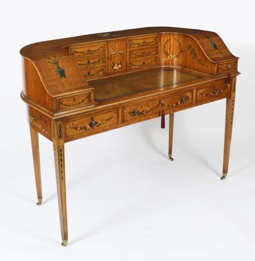 ANTIQUE EDWARDIAN SATIN WOOD FLORAL PAINTED CARLTON HOUSE WRITING DESK C 1900 - ADDITIONAL PHOTO 19