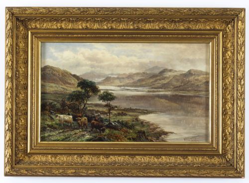 Antique Pair Paintings Highland Cattle' William Langley 19th Century