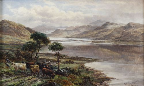 fig 3. Antique Pair Paintings Highland Cattle' William Langley 19th Century
