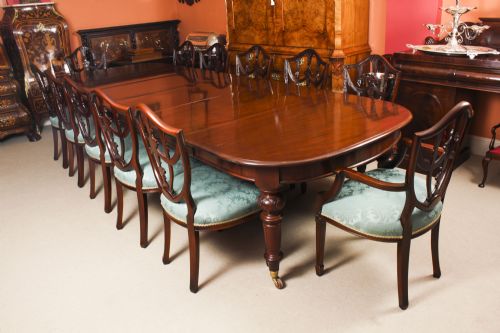 fig 1. Antique 12ft Victorian Flame Mahogany Extending Dining Table 19th C